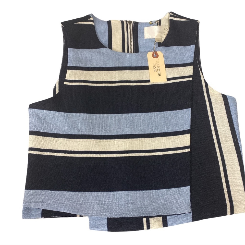 J.O.A. Francis Jaye Stripe Crop Top Front Wrap Lined Sleeveless Blue White S